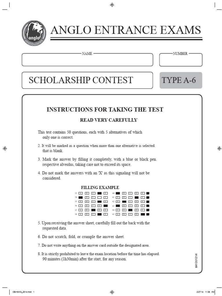 Anglo Entrance Exam Instructions | PDF | Lanthanide | Physical Sciences