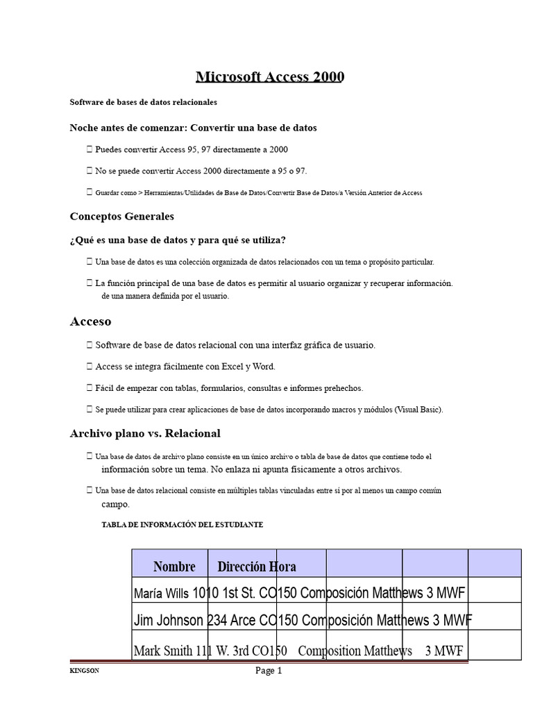 Guía de Microsoft Access 2000: Funciones y Uso | PDF | Bases de datos ...