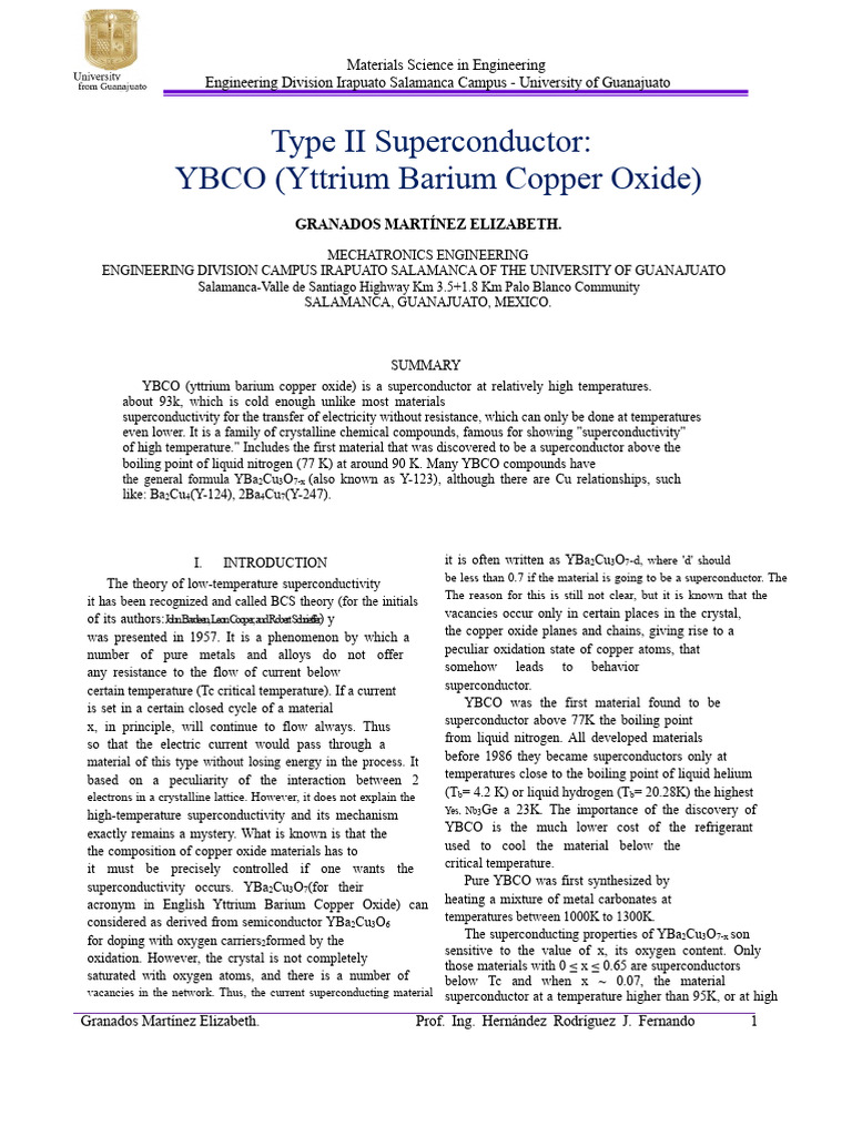 A Superconductor YBCO | PDF | Superconductivity | High Temperature ...
