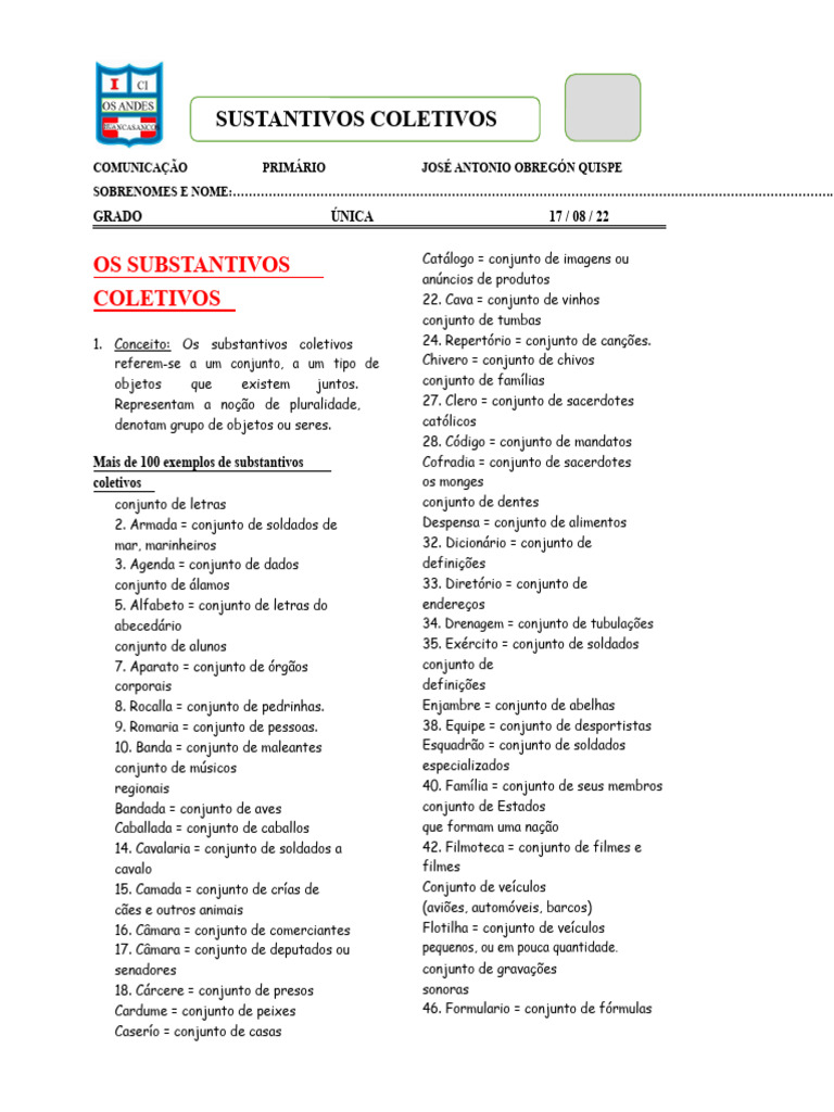 Exemplos de Substantivos Coletivos | PDF