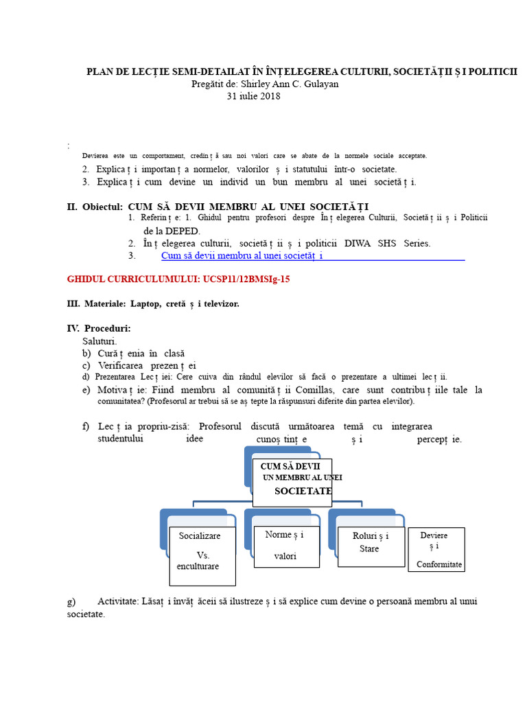 Plan de Lecție Despre Cum Să Devii Membru Al Unei Societăți | PDF