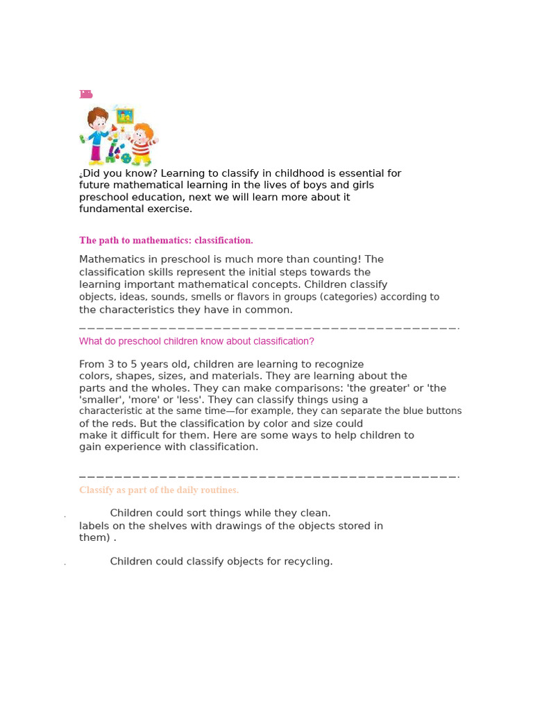 Preschool Classification Skills for Math | PDF