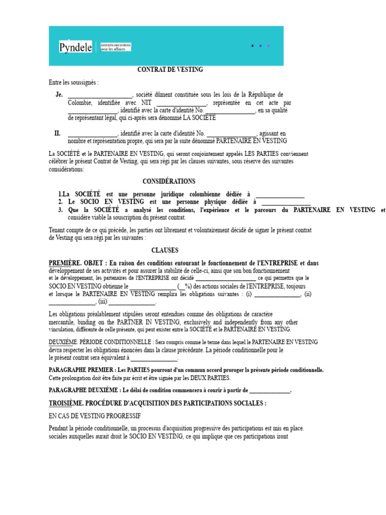 Modèle de Contrat VESTING | PDF | Arbitrage | Loi commune