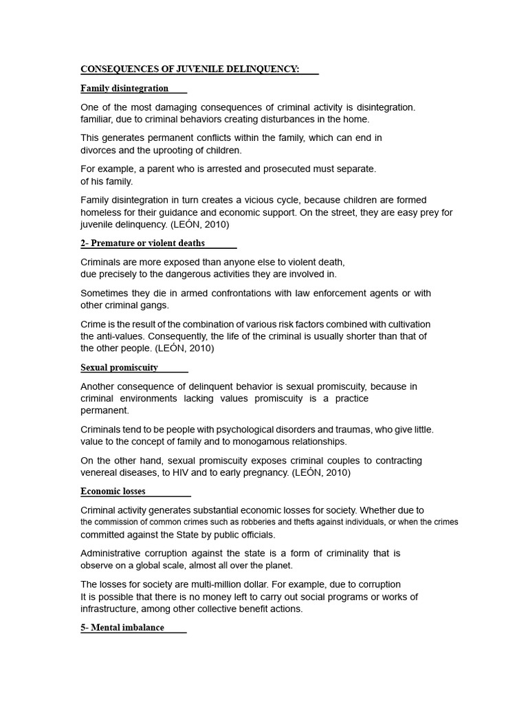 Consequences of Juvenile Delinquency | PDF | Juvenile Delinquency | Crimes
