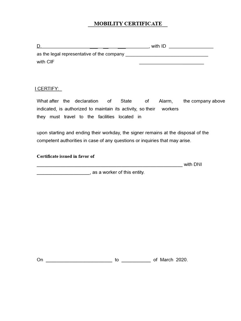 Mobility Certificate | PDF