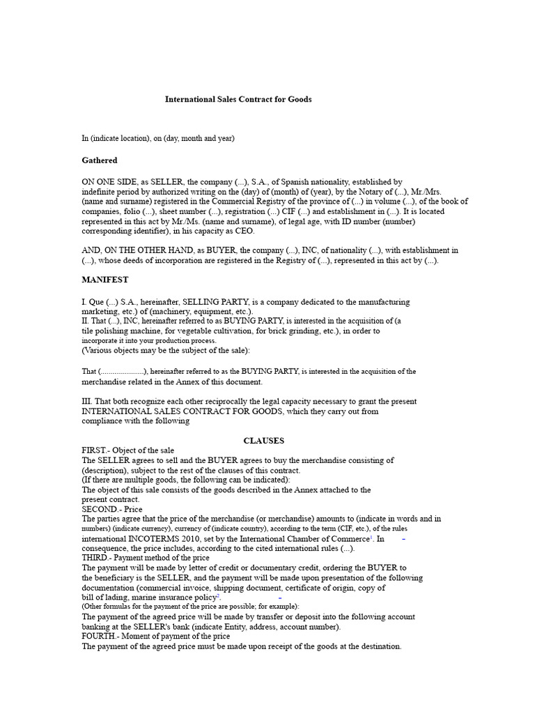 International Sale of Goods Contract | PDF | Private Law | Business