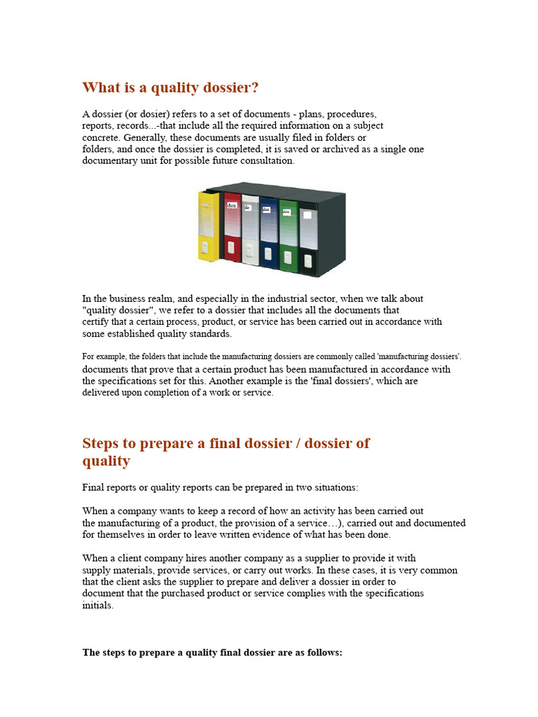 Understanding Quality Dossiers | PDF | Specification (Technical ...