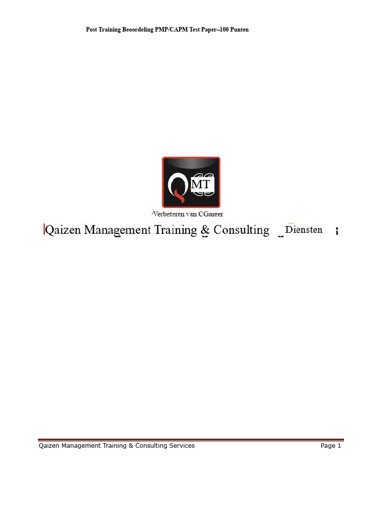 PMP Testpaper 101 Vragen Voor 2 Uur PDF | PDF