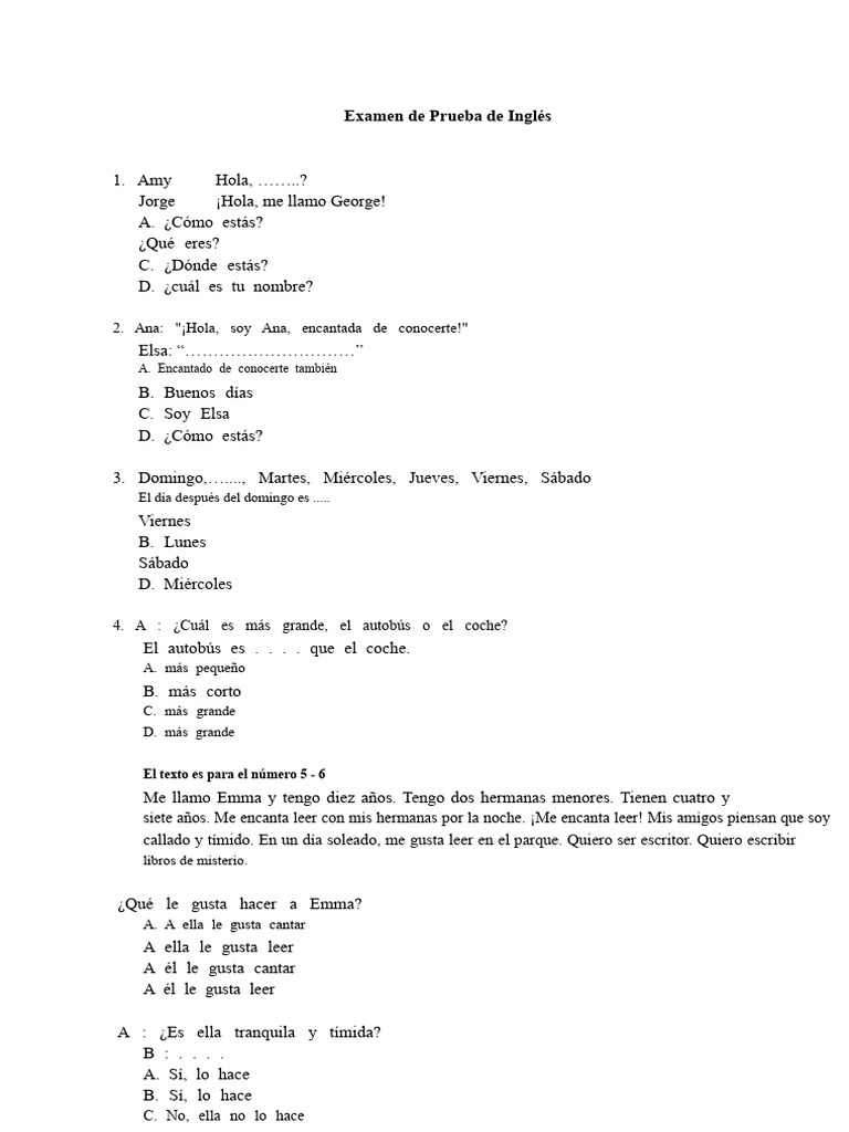 Examen de Práctica de Inglés 2023 | PDF | Tarta de queso | Alimentos