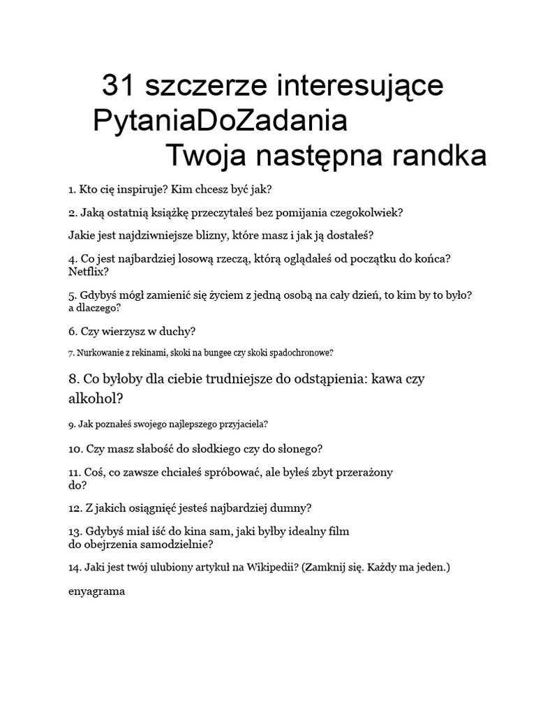 31 Prawdziwie Ciekawych Pytań, Które Możesz Zadać Swojemu Następnemu | PDF