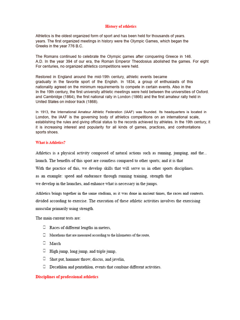 History of Athletics | PDF | Track And Field | Sport Of Athletics