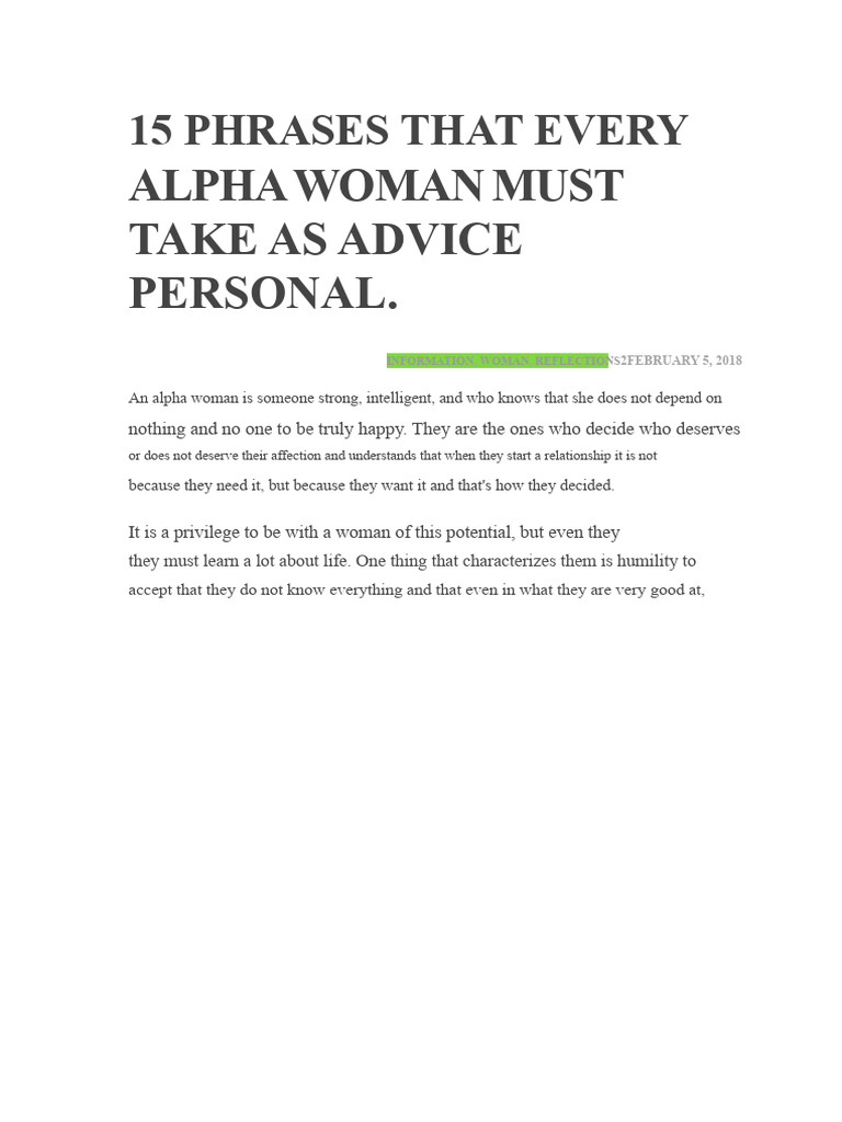 15 Phrases That Every Alpha Woman Should Take As Personal Advice | PDF