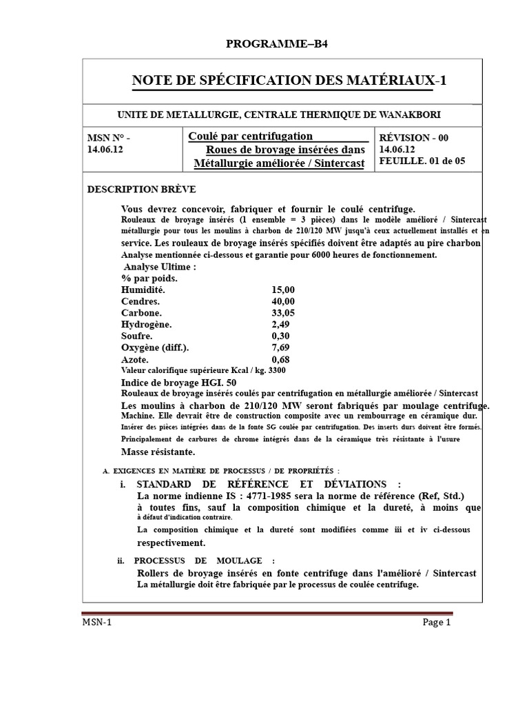 Spécifications des Rouleaux de Broyage Sintercast | PDF | Fonte ...