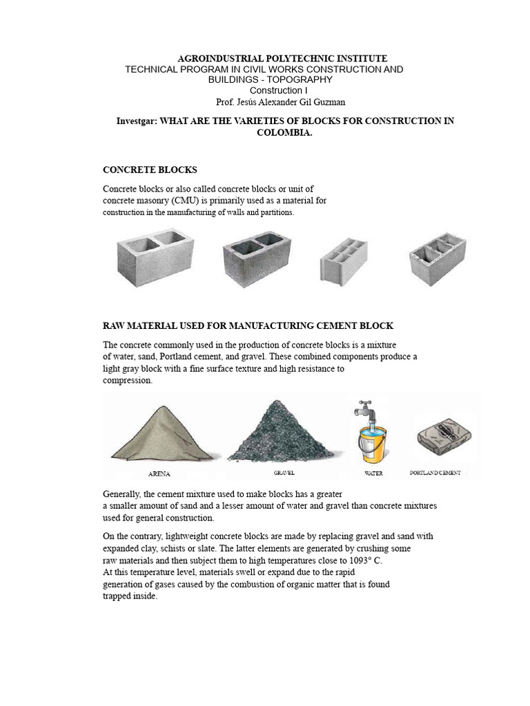 Varieties of Construction Blocks in Colombia | PDF | Concrete | Cement