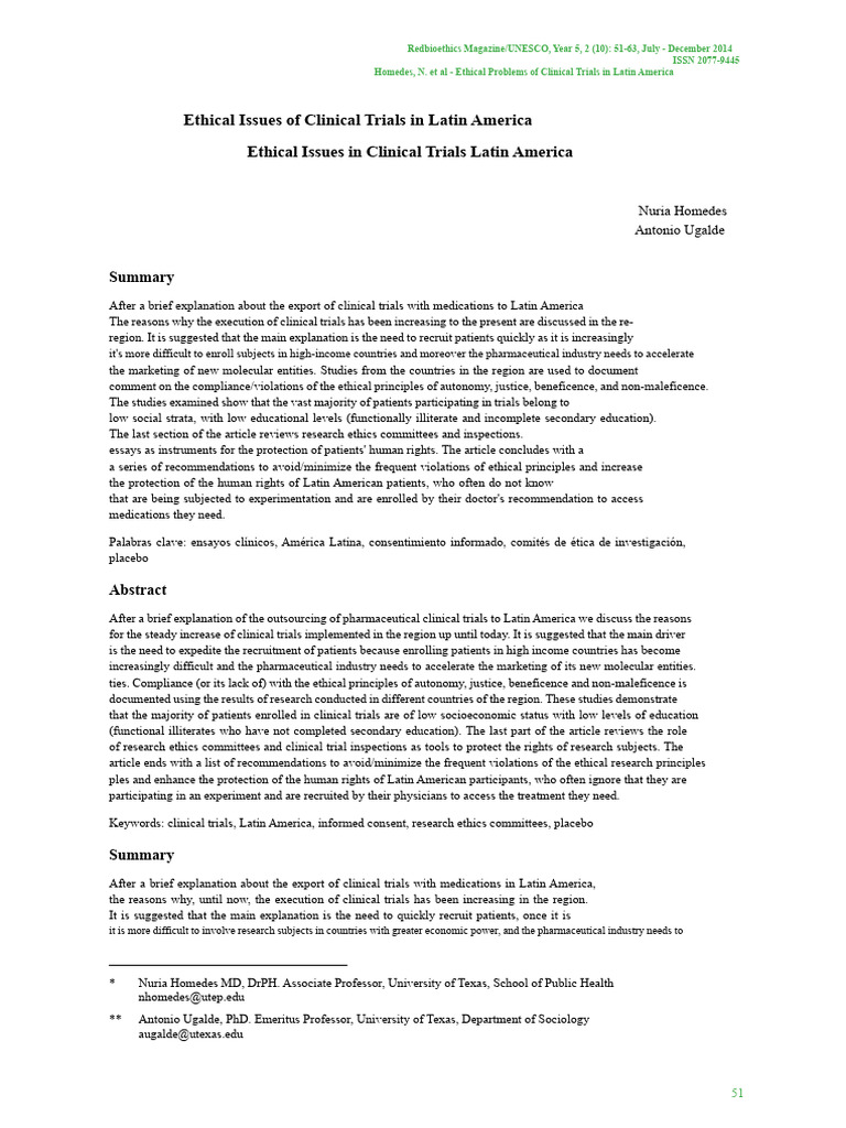 Ethical Issues of Clinical Trials in Latin America - UNESCO | PDF ...