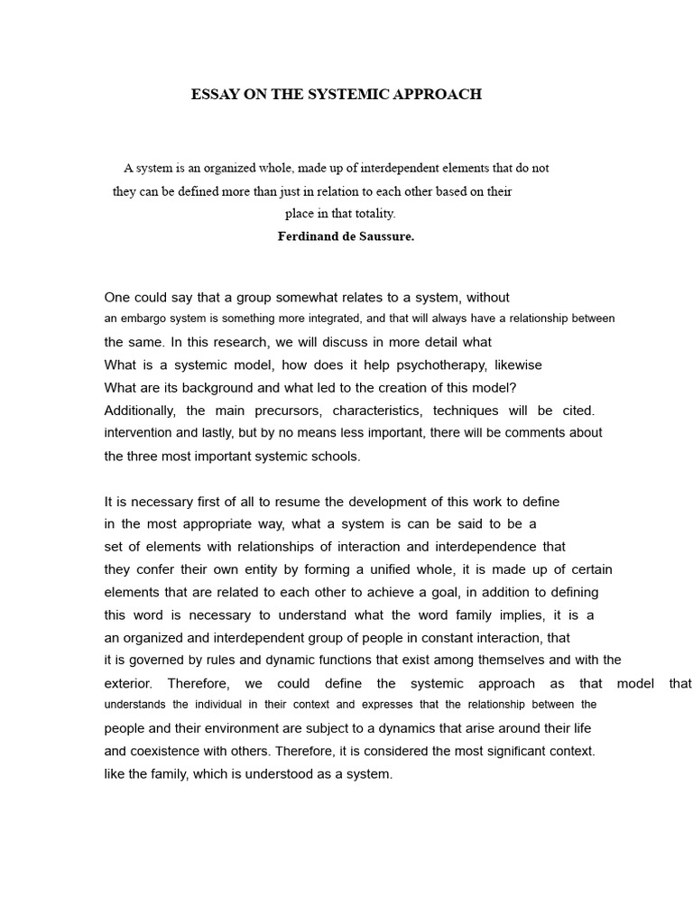 Essay On The Systemic Approach | PDF | System | Systems Theory