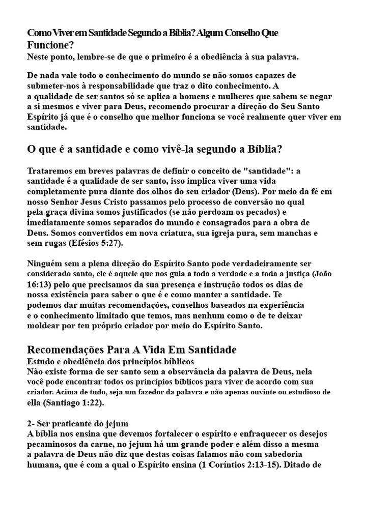 Como Viver em Santidade Segundo A Bíblia | PDF | Santo | Deus