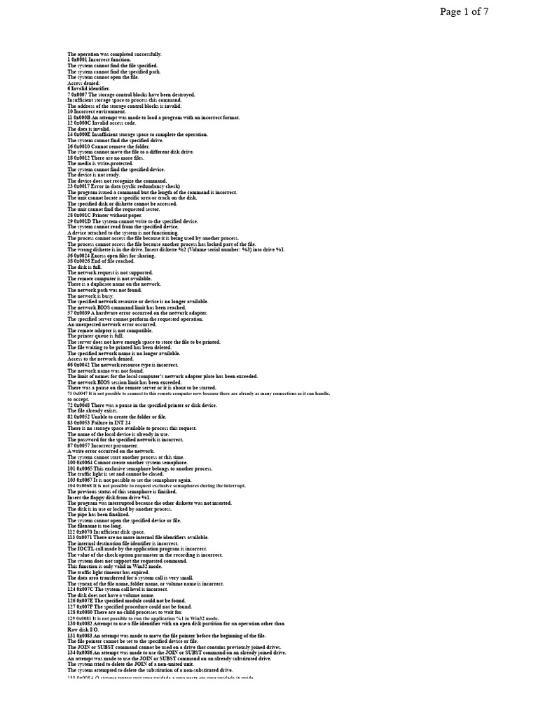 Windows Error Codes Reference Guide | PDF | Windows Registry | Login