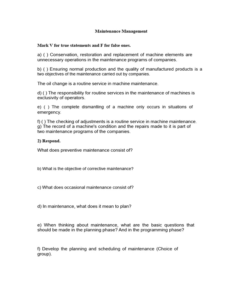 Maintenance Management Exercises | PDF | Business