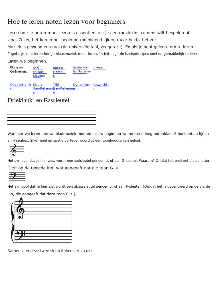 Hoe Bladmuziek Te Lezen Voor Beginners | PDF