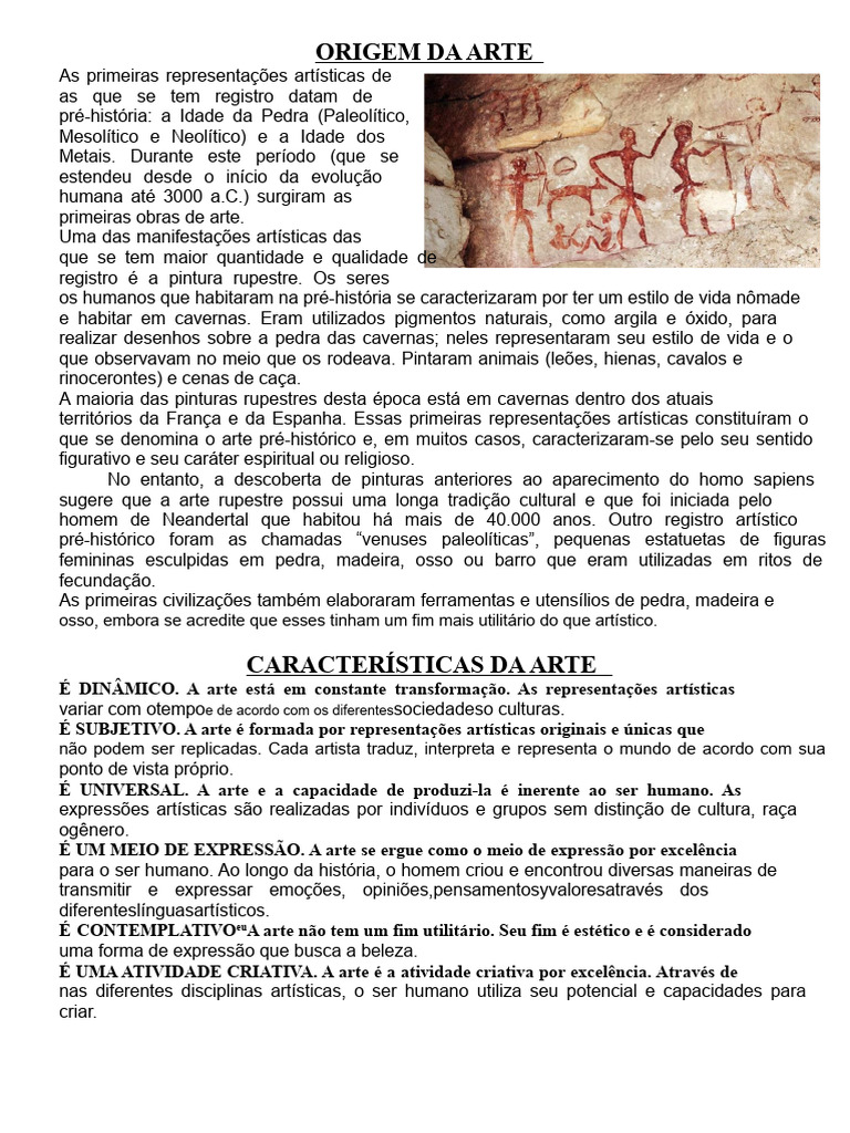 Origem e Importância da Arte na História | PDF | Humano | Arte Rupestre
