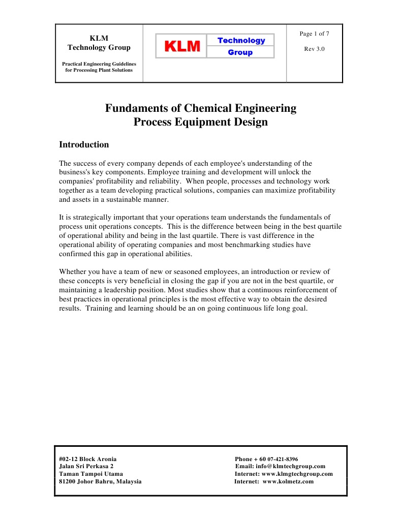 Fundaments of Chemical Engineering Process Equipment Design PDF