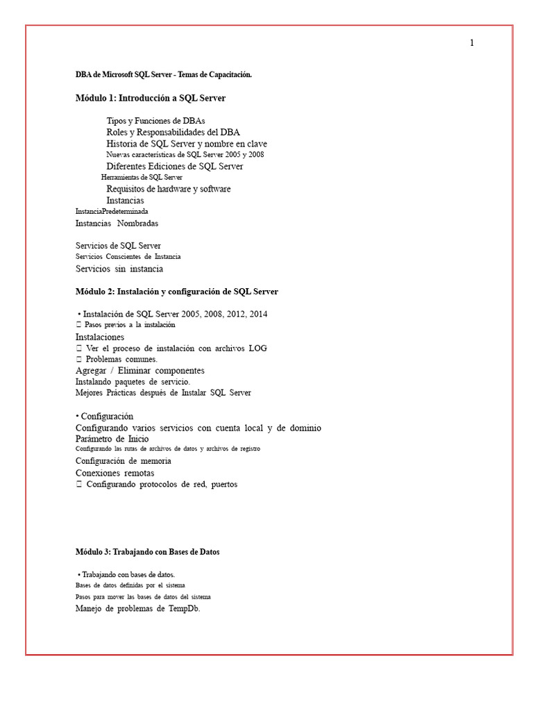 Capacitación en DBA para SQL Server | PDF | Servidor SQL de Microsoft ...