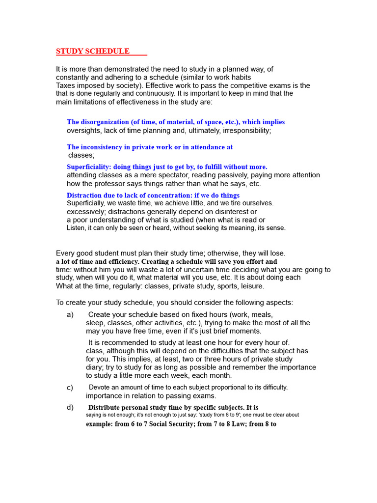 Study Schedule | PDF | Knowledge | Attention