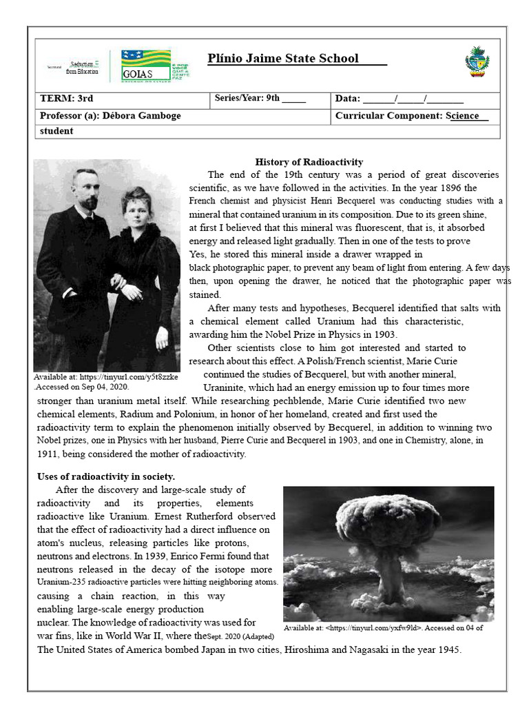 9th Grade - Activity - Cesium 137 Accident - 7 | PDF | Radioactive ...