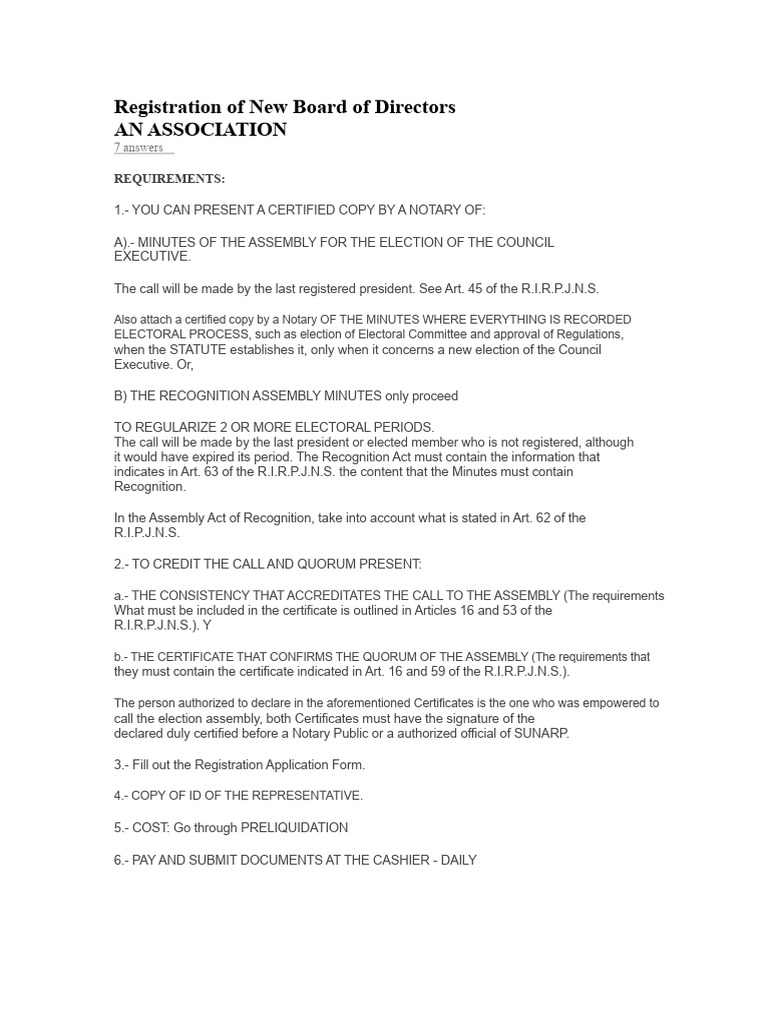 Registration of New Board of Directors of An Association | PDF | Notary ...