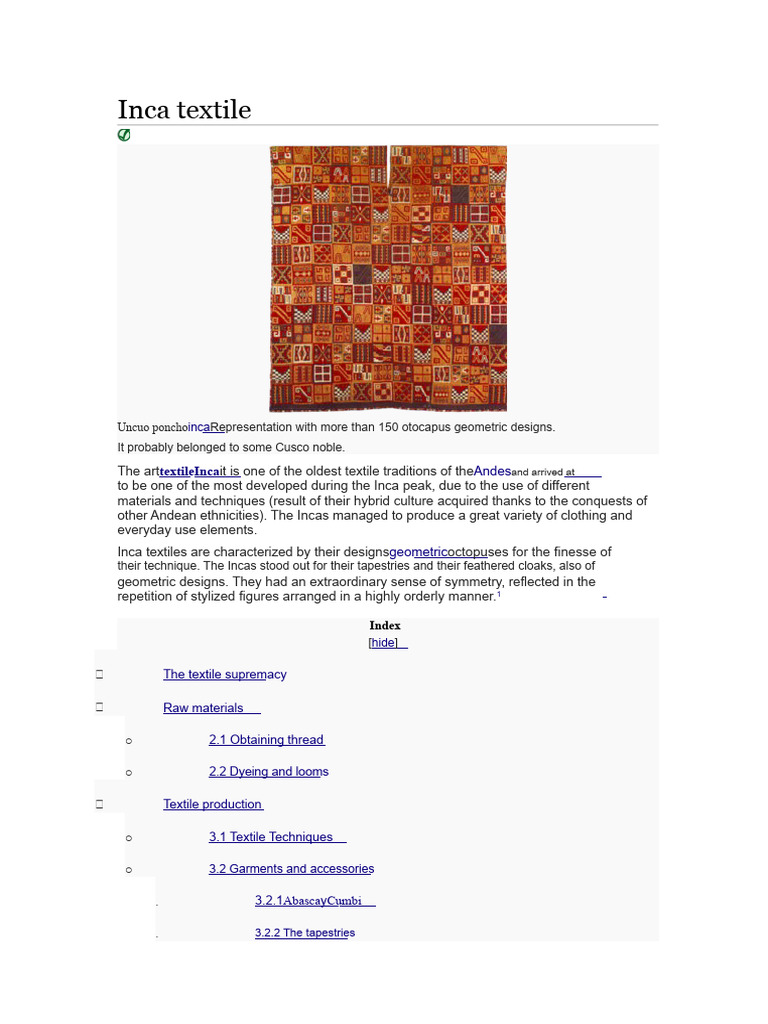 Inca Textile | PDF | Textiles | Yarn