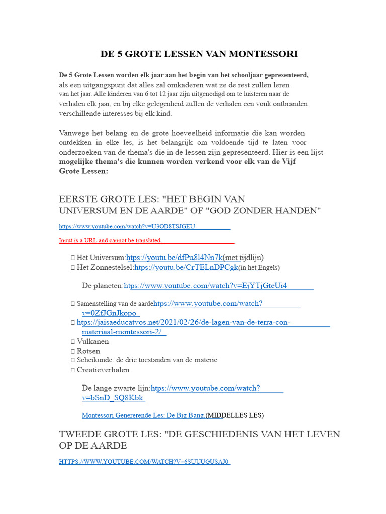 De 5 Grote Lessen Van Montessori | PDF