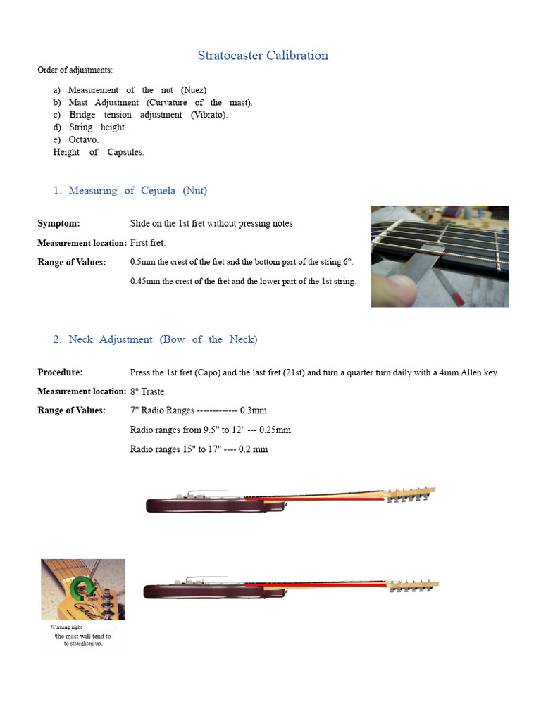 Stratocaster Calibration: 1. Measuring of Cejuela (Nut) | PDF | Guitars ...