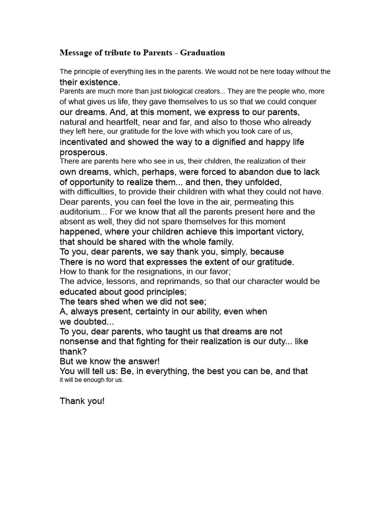 Message of Tribute To Parents | PDF