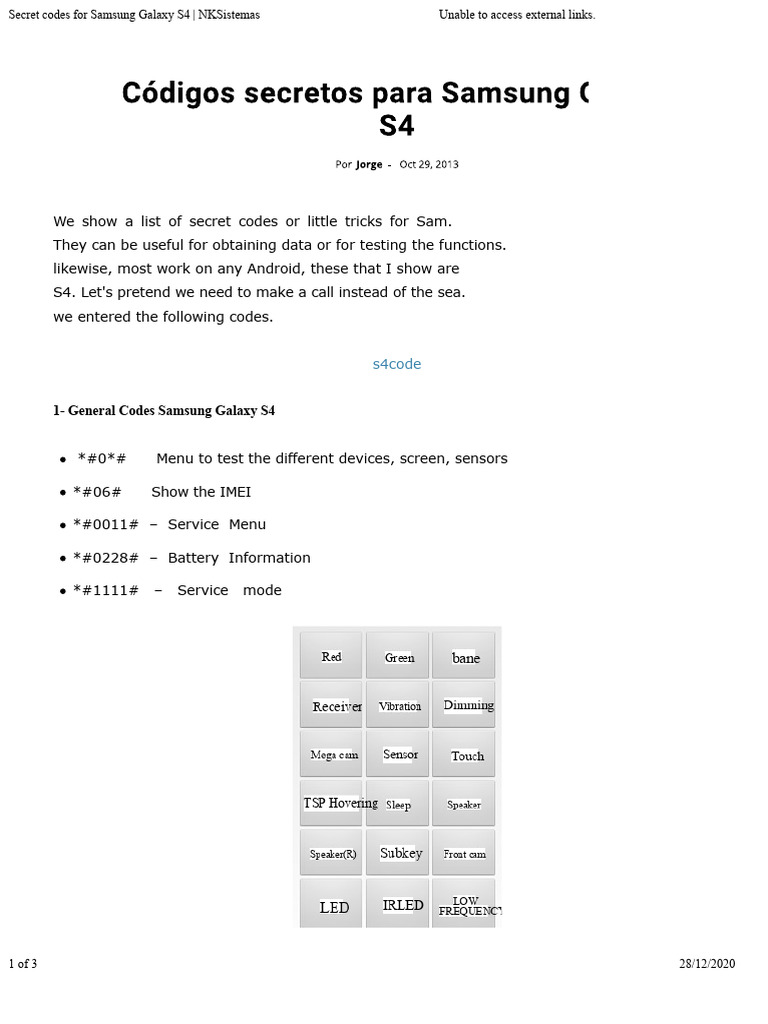 Samsung Galaxy S4 Codes | PDF | Smartphone | Tablet Computer