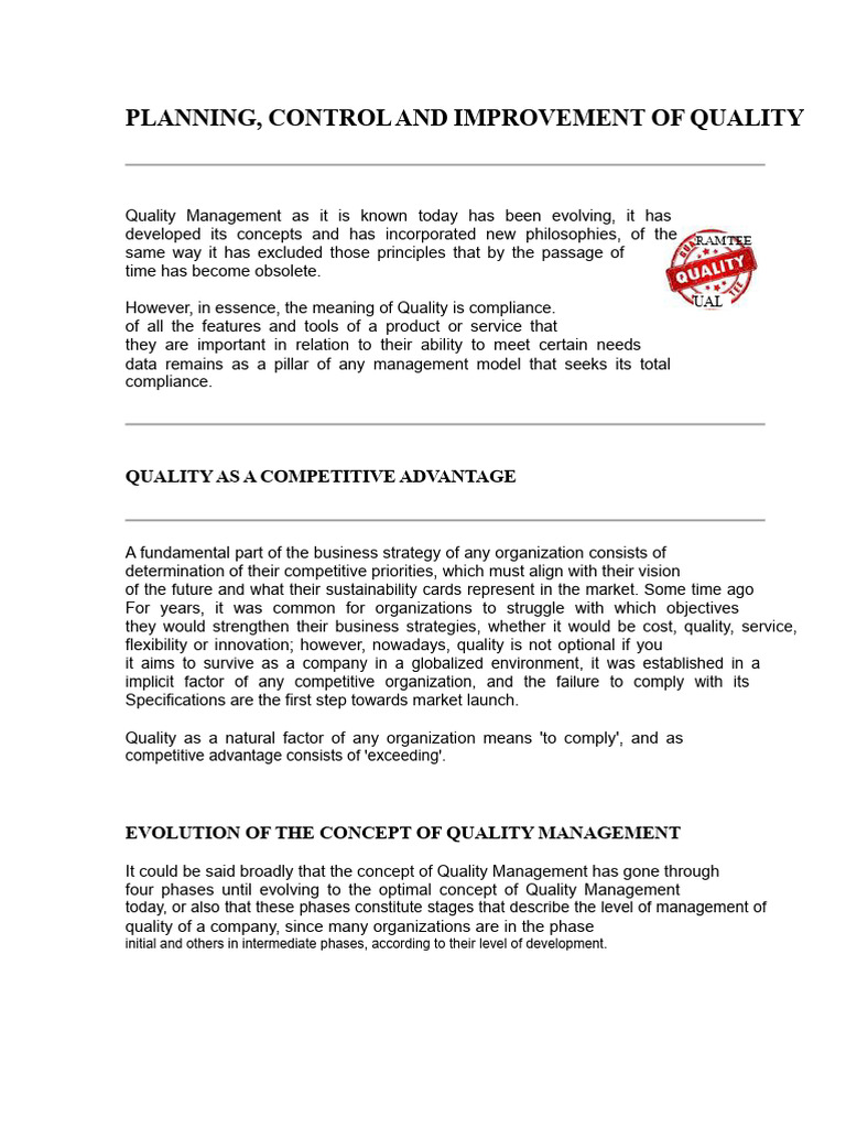 Quality Management: Planning & Improvement | PDF | Quality Management ...