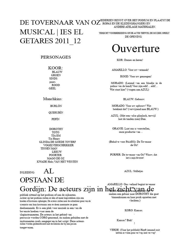Script Van de Musical de Tovenaar Van Oz | PDF