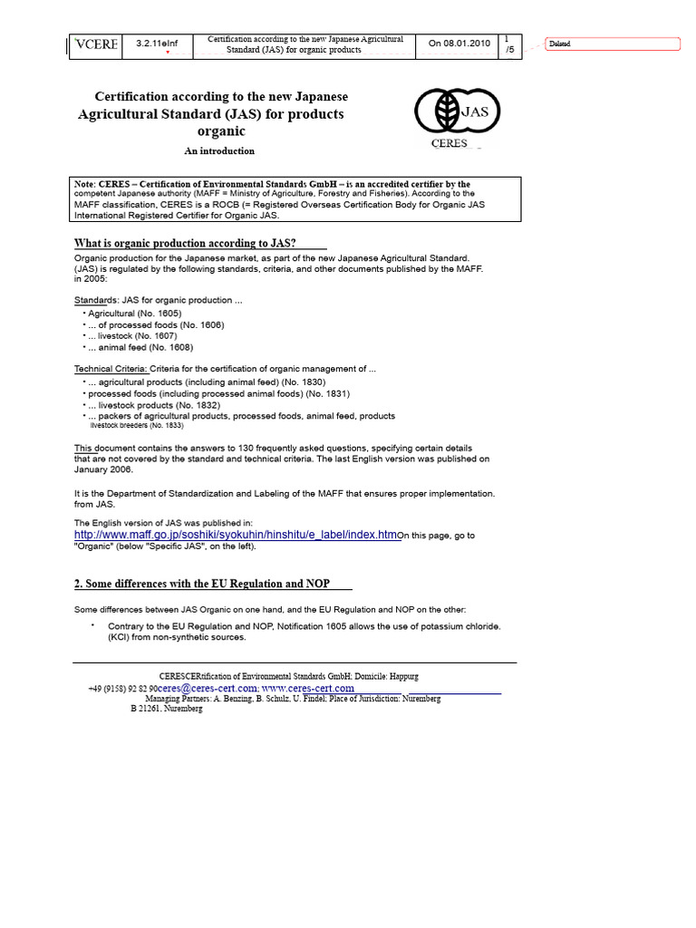JAS Certification for Organic Products | PDF | Certification
