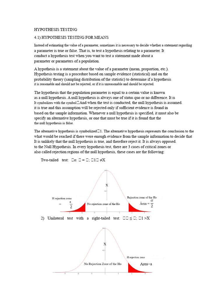 Hypothesis Testing for Means Explained | PDF | Hypothesis | Null Hypothesis