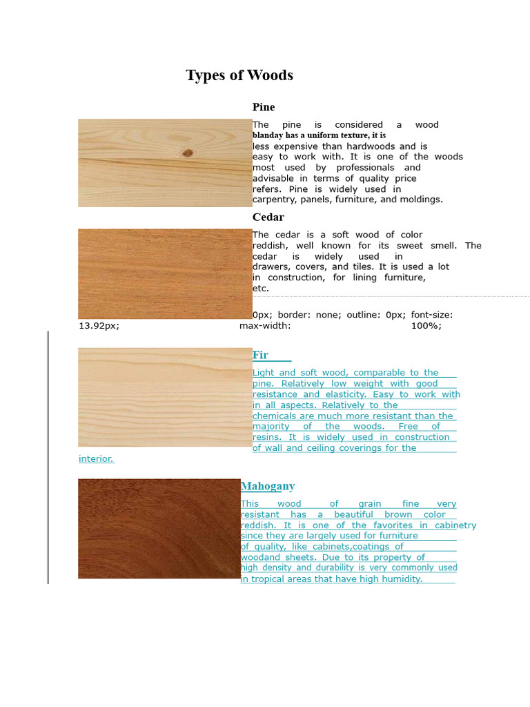 Types of Wood | PDF | Wood | Furniture