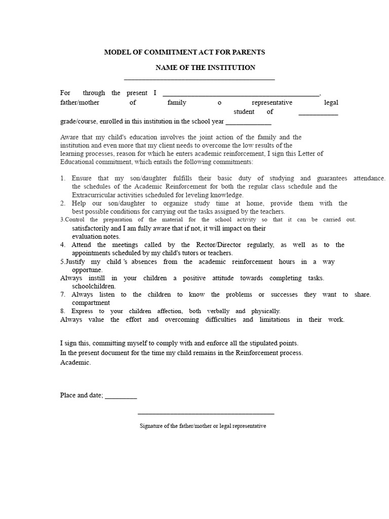 Parent Commitment Model for Education | PDF