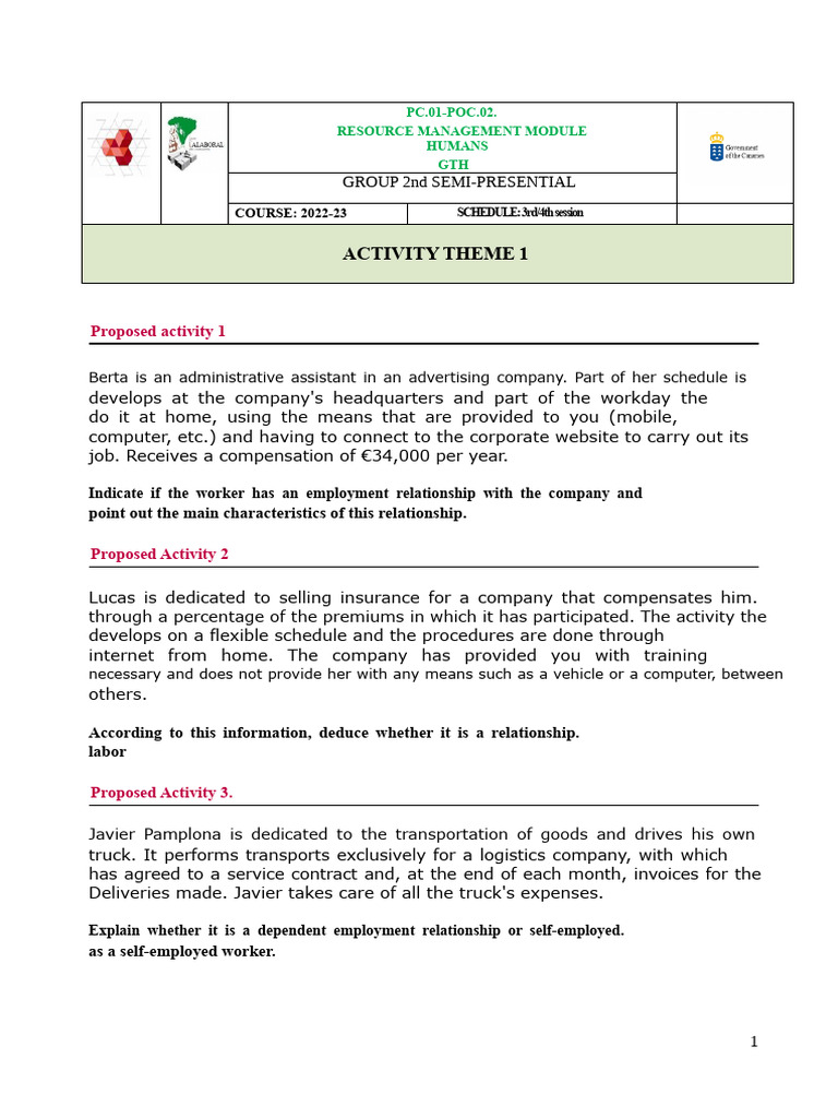Activities Topic 1 | PDF | Employment | Business