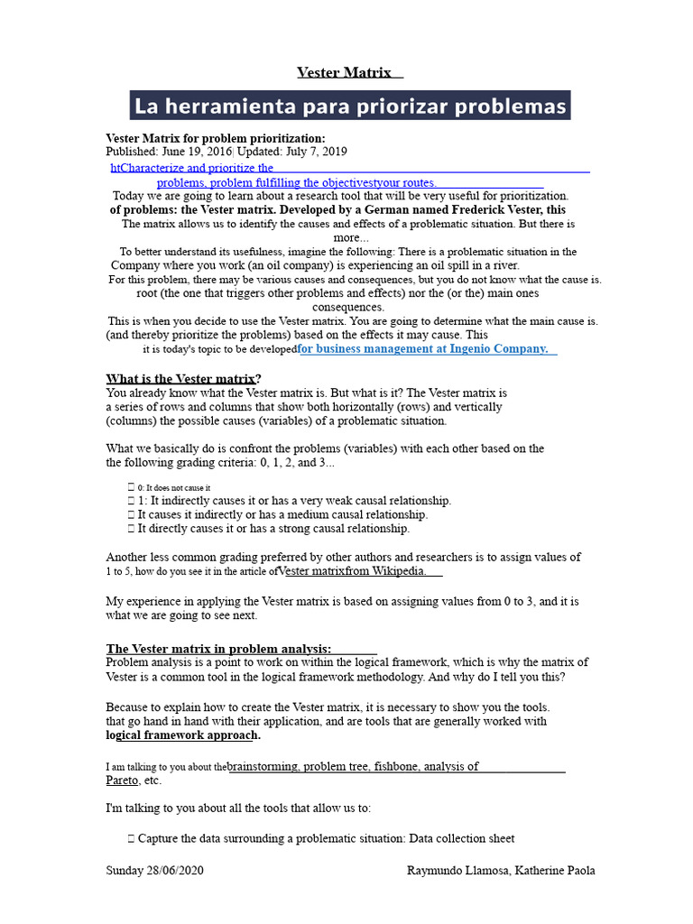 Vester Matrix for Problem Prioritization | PDF | Cartesian Coordinate ...