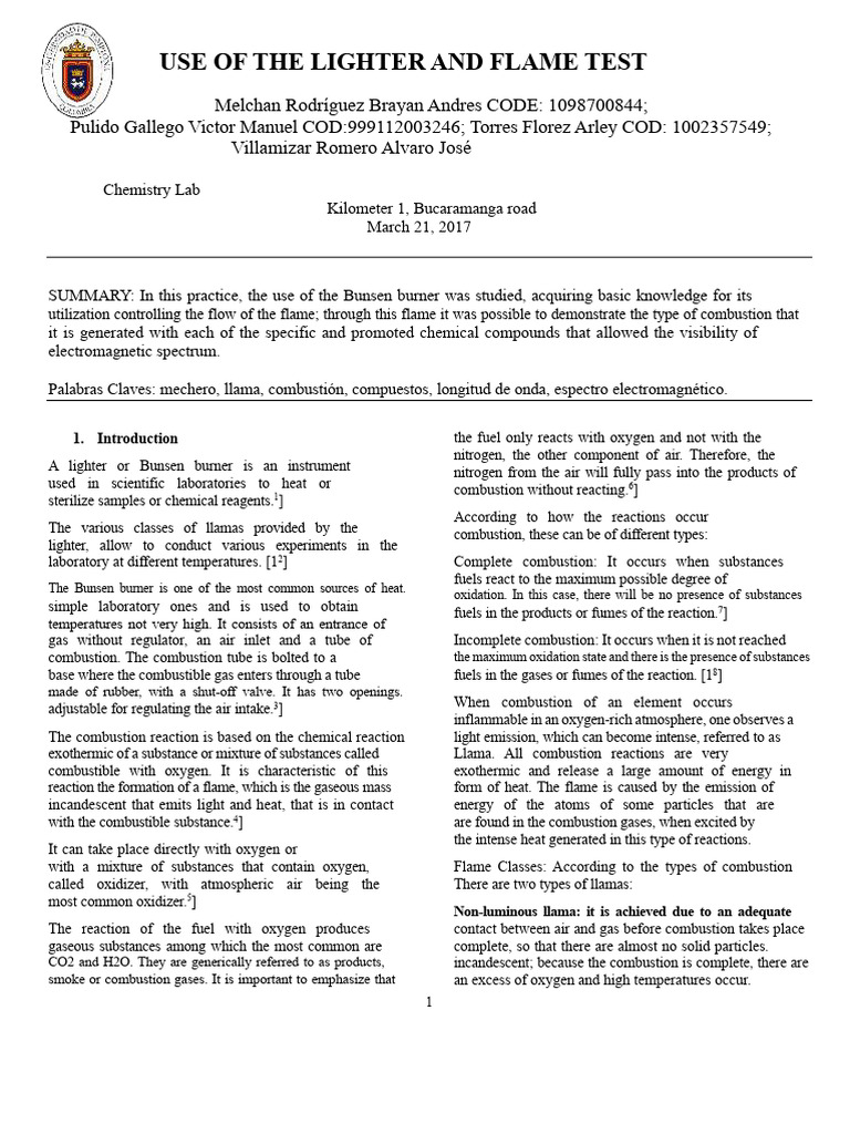 Report On The Use of The Bunsen Burner and Flame Test | PDF ...