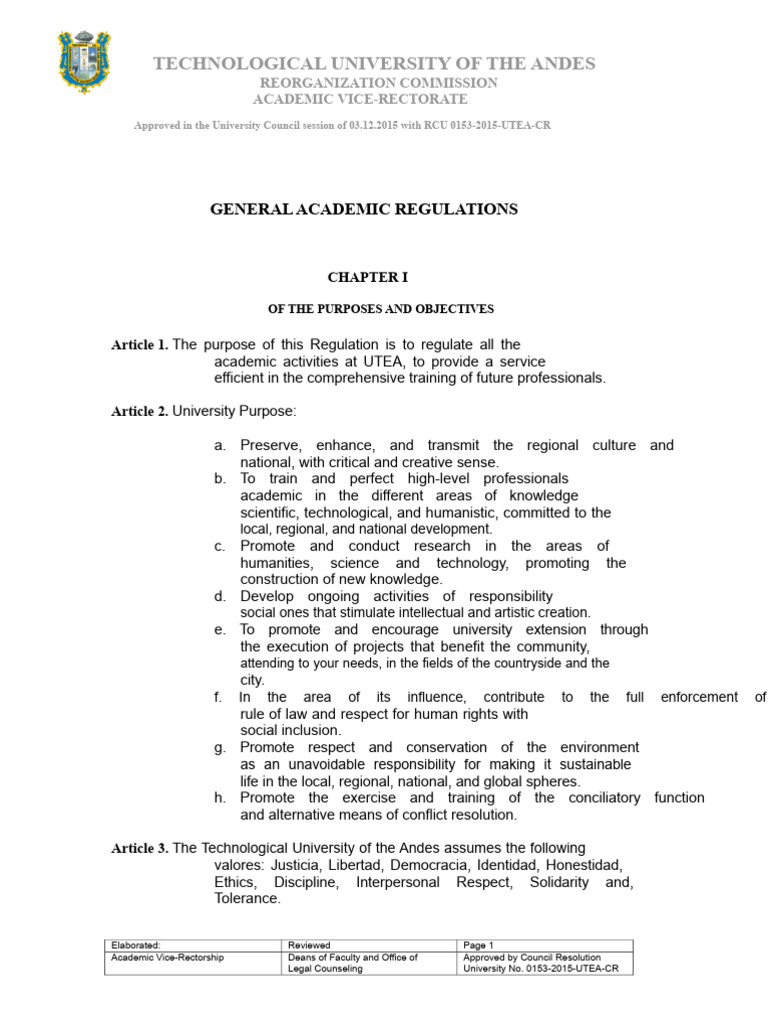 UTEA General Academic Regulations | PDF | Academic Degree ...