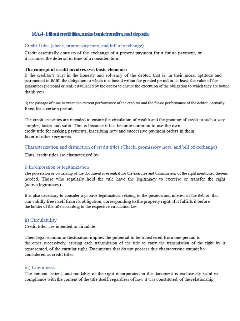 Understanding Credit Titles and Checks | PDF | Cheque | Negotiable ...