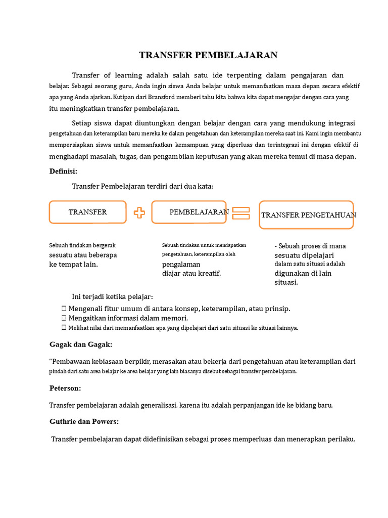 Pentingnya Transfer Pembelajaran dalam Pendidikan | PDF