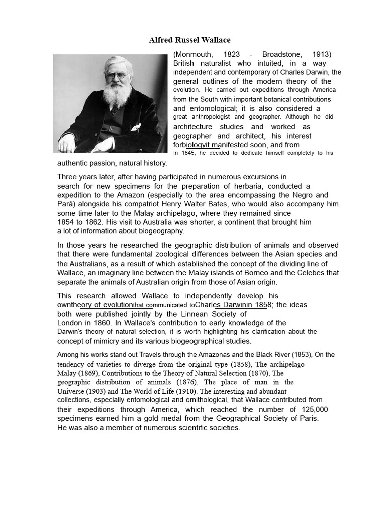 Alfred Russel Wallace: Evolution Pioneer | PDF | Alfred Russel Wallace ...
