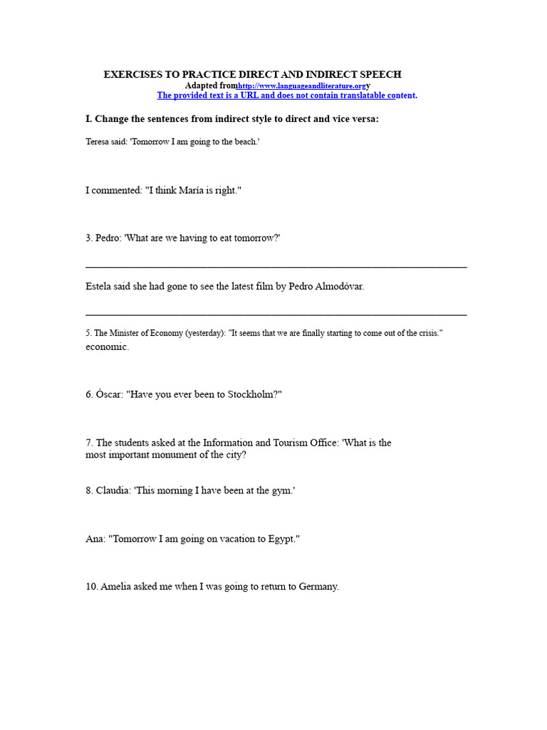 Direct and Indirect Style Exercises | PDF