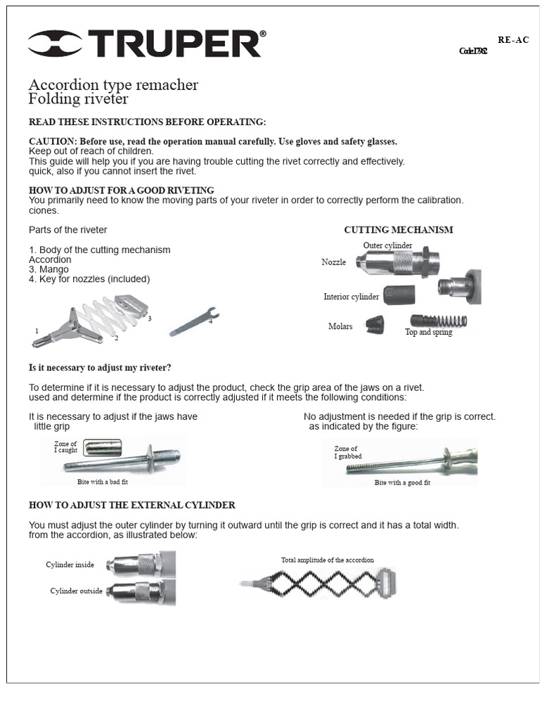 User Manual For A Trupper Accordion-Type Riveter | PDF | Rivet